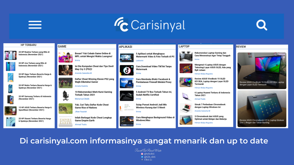 Carisinyal.com menyediakan berbagai informasi terkait gadget dan teknologi